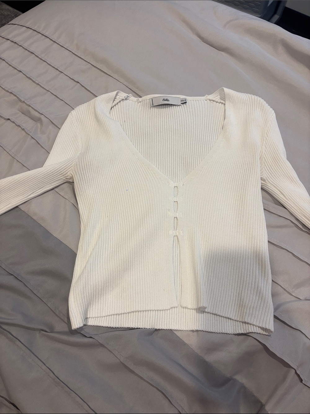 Adika Cream Ribbed V-Neck Button Front Top
